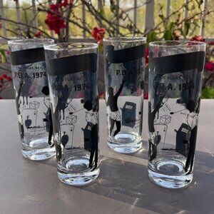 VTG 1974 Las Vegas PDA Highball Barware Glasses Set Of Four